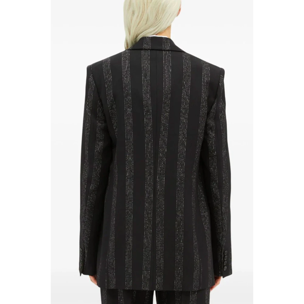 Msgm Op Maat Gemaakte Zwarte Wollen Jas met Lurex Black Dames
