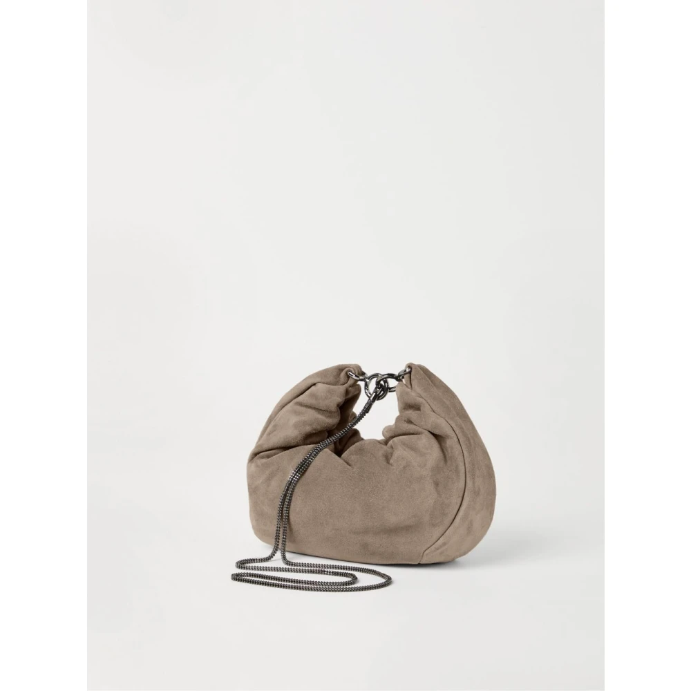 BRUNELLO CUCINELLI Taupe Bruine Schoudertas met Ketting Brown Dames