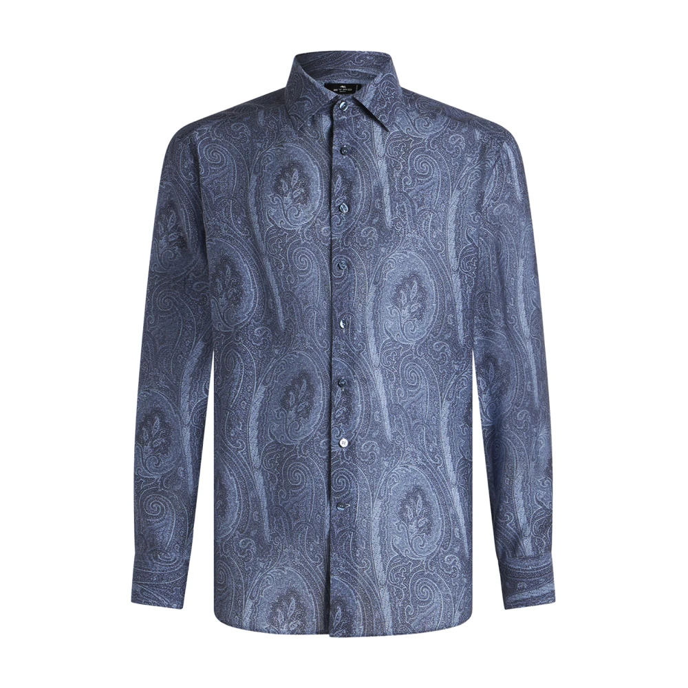 ETRO Blauwe Paisley Print Zijden Overhemd Blue Heren