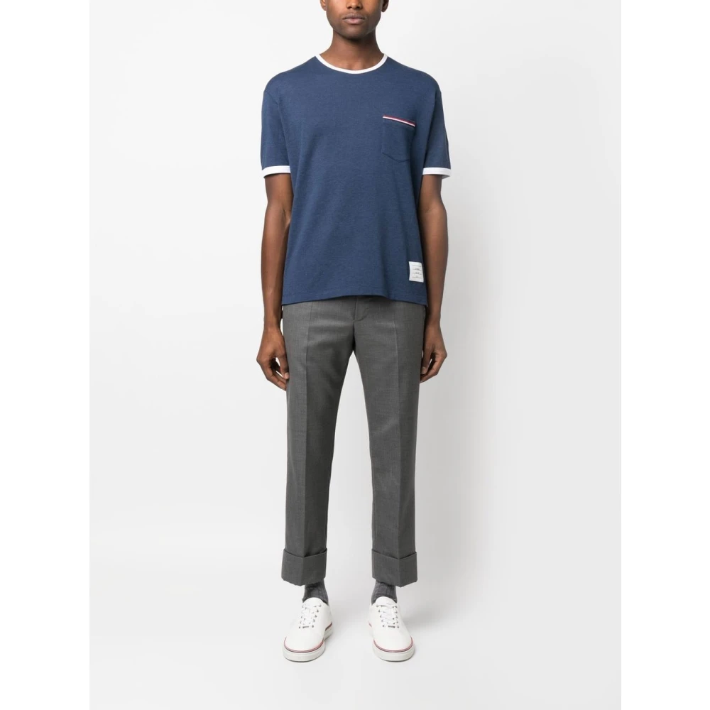 Thom Browne Blauw Gestreepte Zak T-shirt Blue Heren