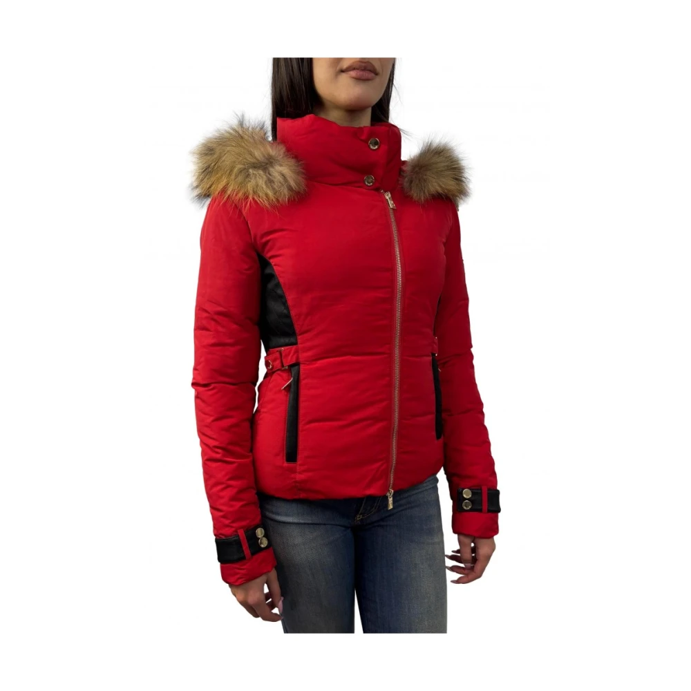 Fracomina Rode Parka Jas met Wasbeer Bont Red Dames