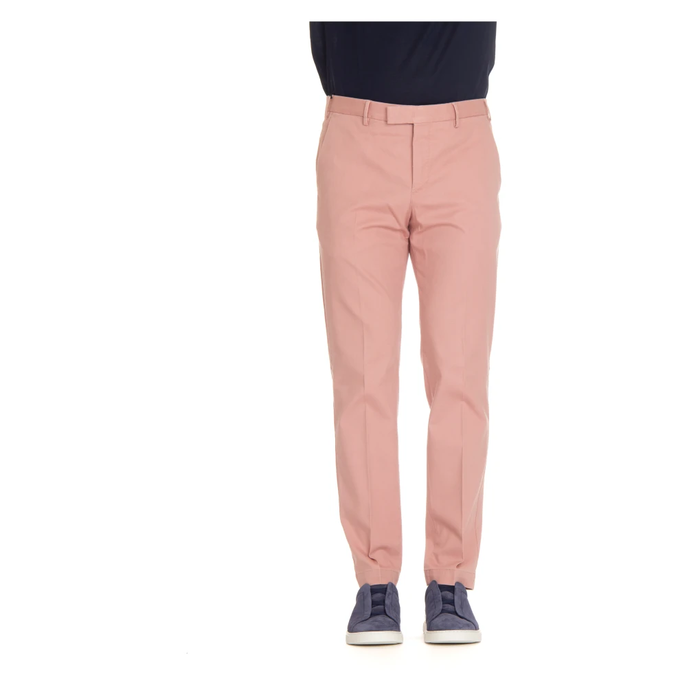 Pt Torino Men's Pink Twill Stretch Slim Fit Trousers
