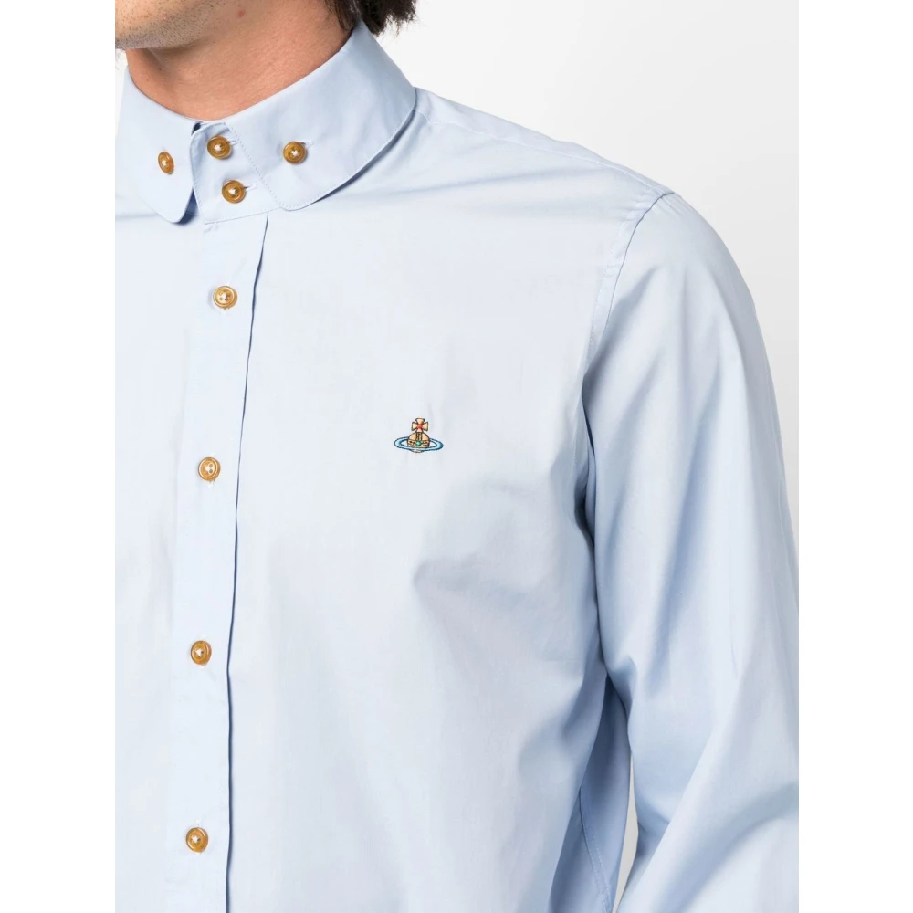 Vivienne Westwood Heldere Blauwe Orb Logo Overhemd Blue Heren
