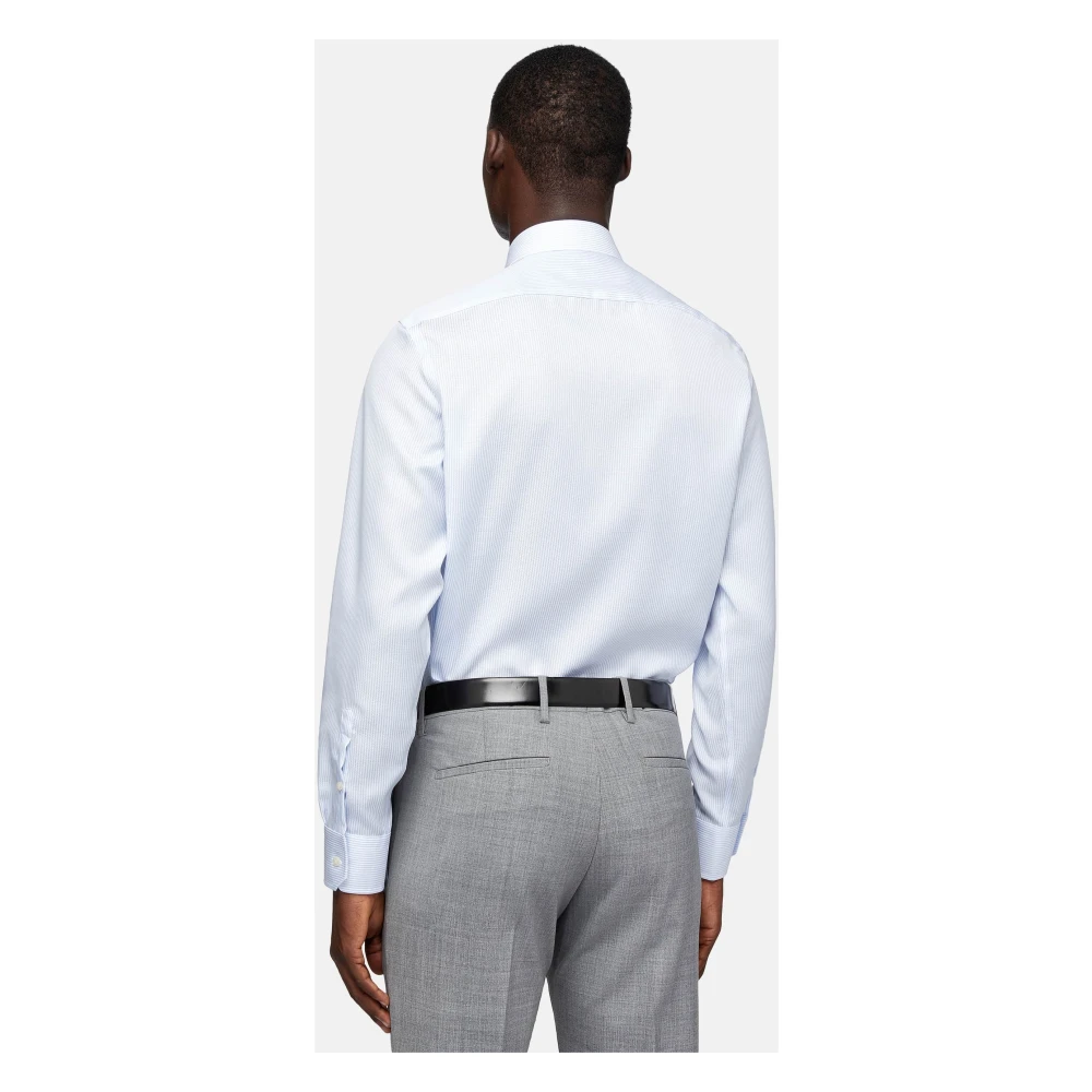 Boggi Milano Slim Fit Gestreept Katoenen Dobby Overhemd Blue Heren