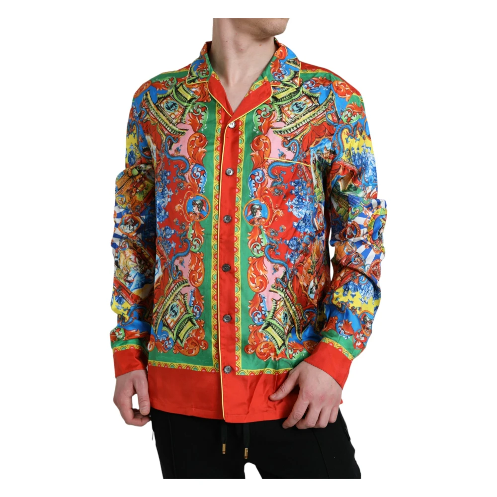 Dolce & Gabbana Multicolor Draken Patroon Casual Overhemd Multicolor Heren