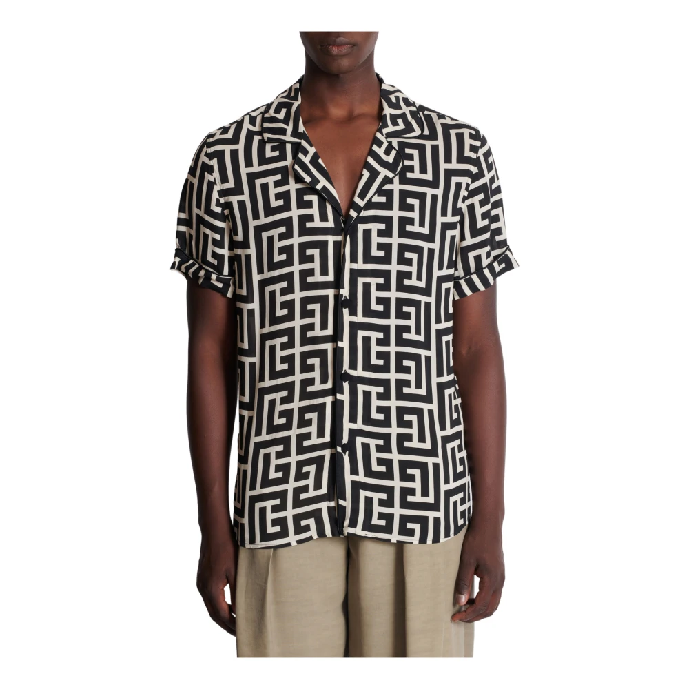 Balmain Kortemouw monogramshirt Black Heren