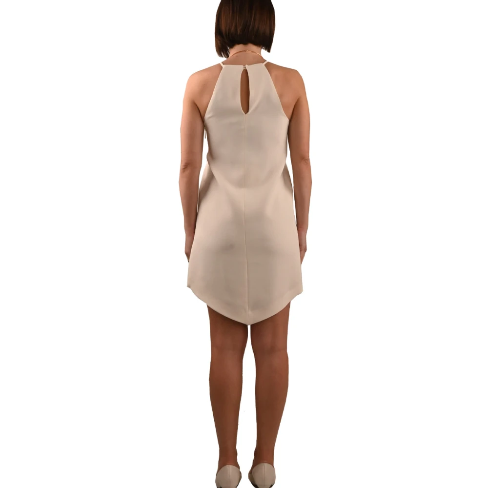Simona Corsellini Korte Polyester Jurk met Gouden Medaillon Beige Dames