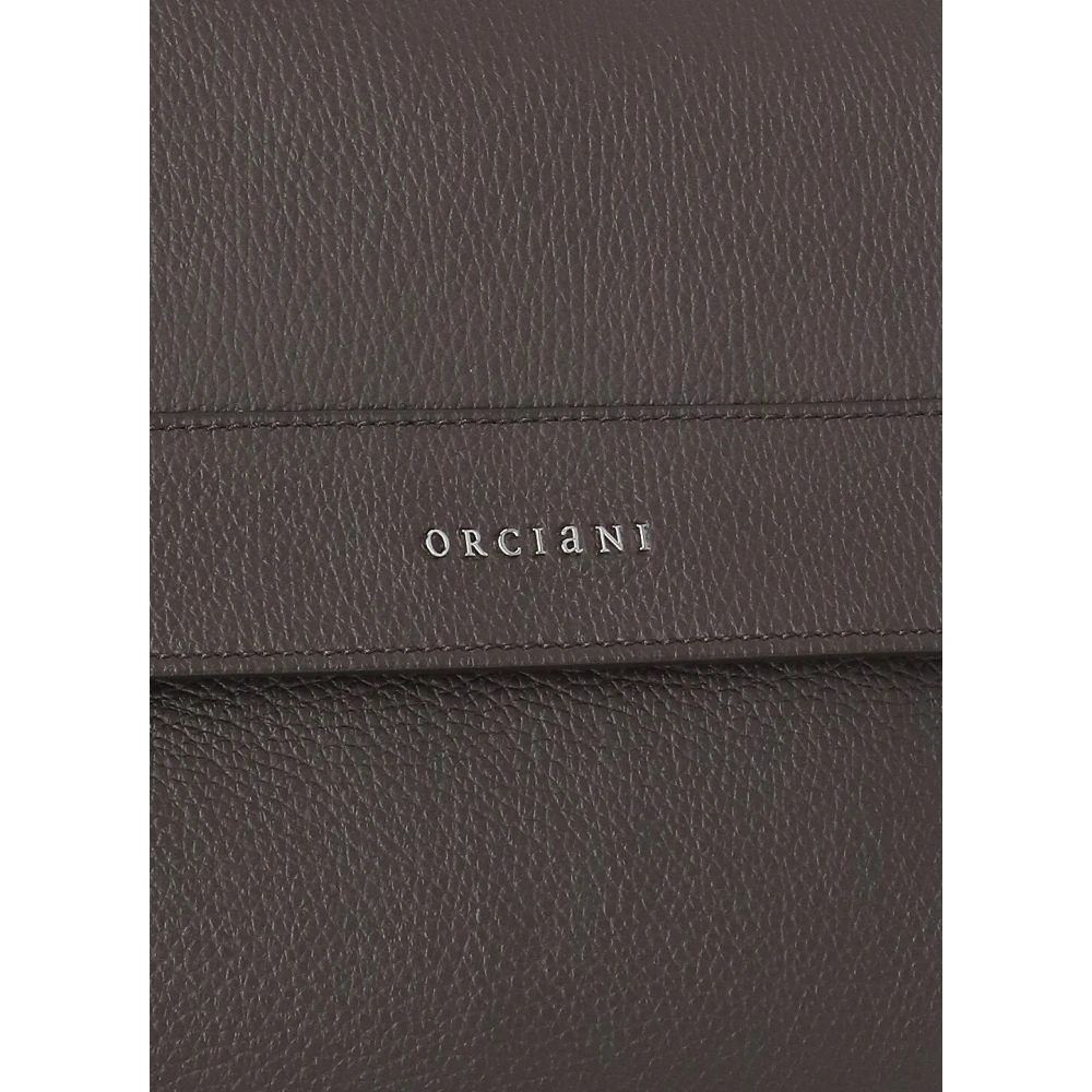 Orciani Bruine leren schoudertas met klep Brown Heren