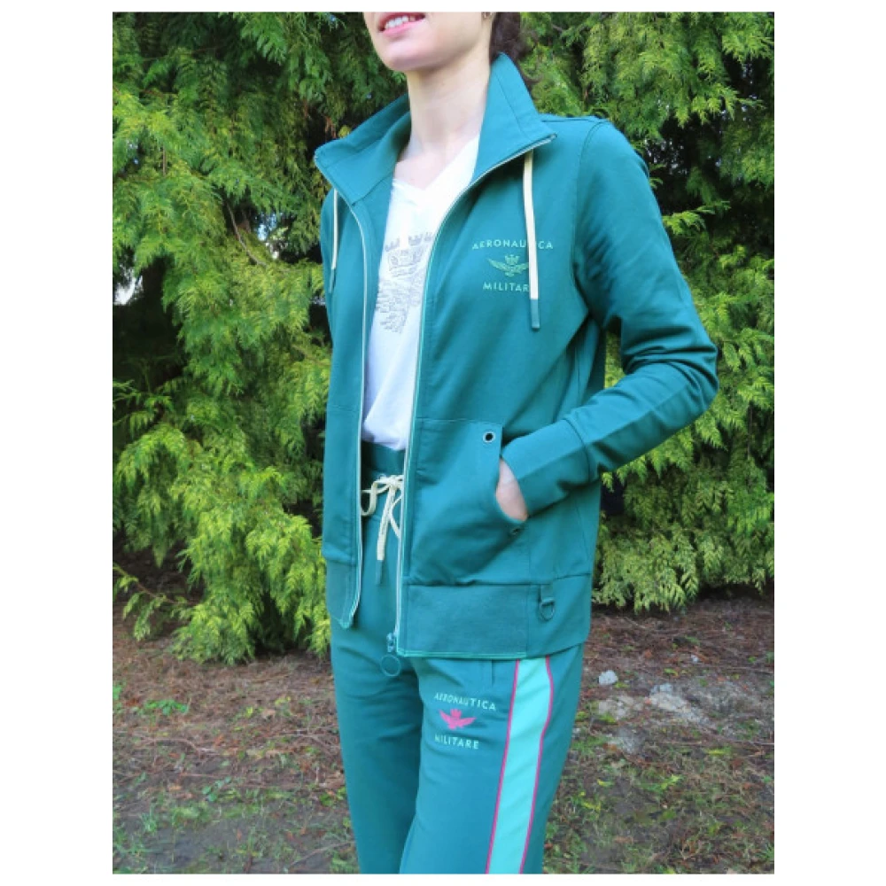 aeronautica militare Ritssluiting Gilet van Katoen Elasthaan Green Dames