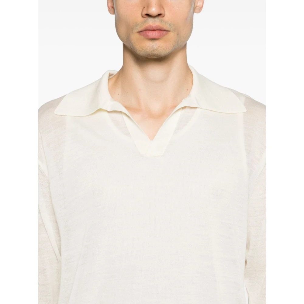 Auralee Wit Mélange Polo Kraag T-shirt White Heren