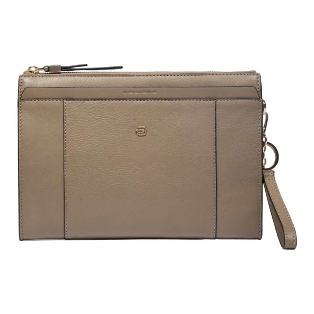 Piquadro Grijze leren iPad Mini clutch Gray Dames
