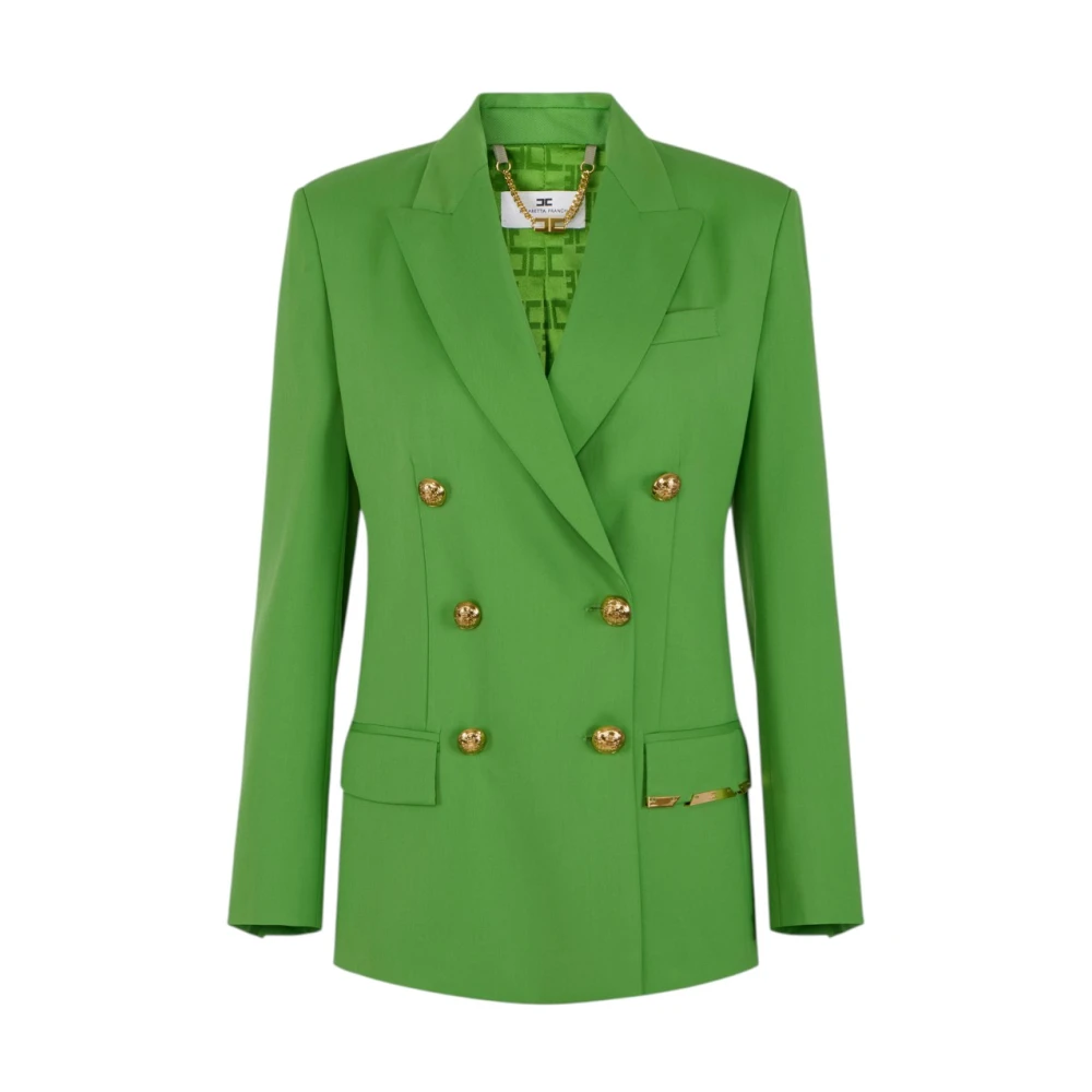 Elisabetta Franchi Women's Green Blazers, M, Giacca Con Placca Gioiello