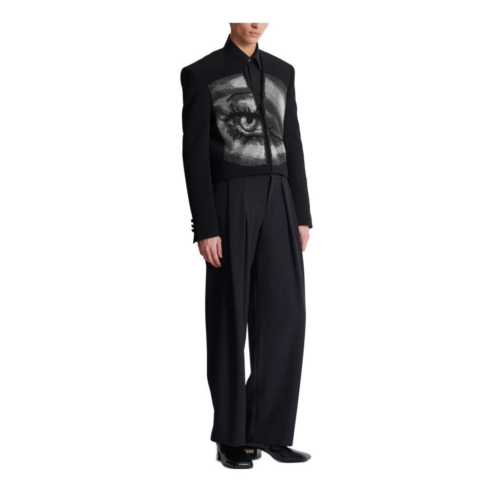 Balmain Geknipte crepe-jas met kristallen in een oogmotief Black Heren