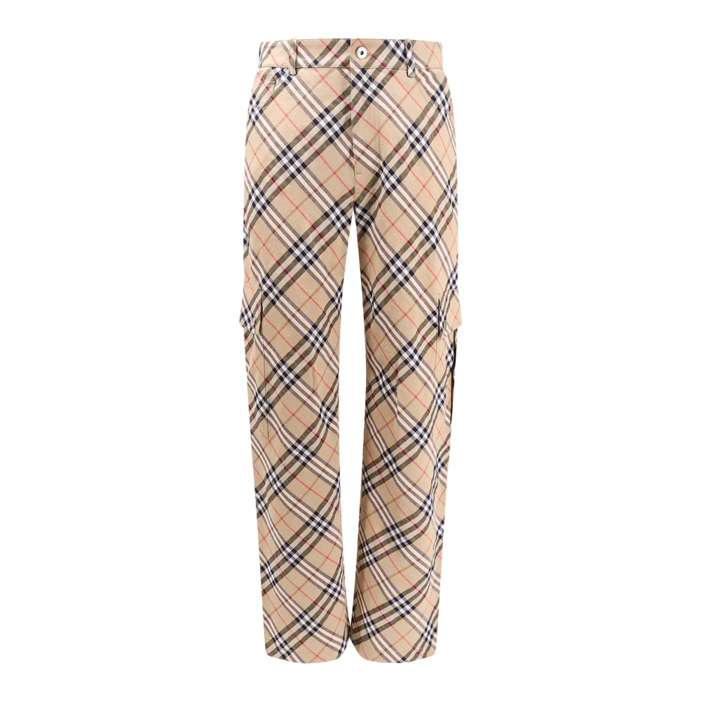 Burberry Cargo Linnen Katoenen Broek met Check Motief Beige Heren