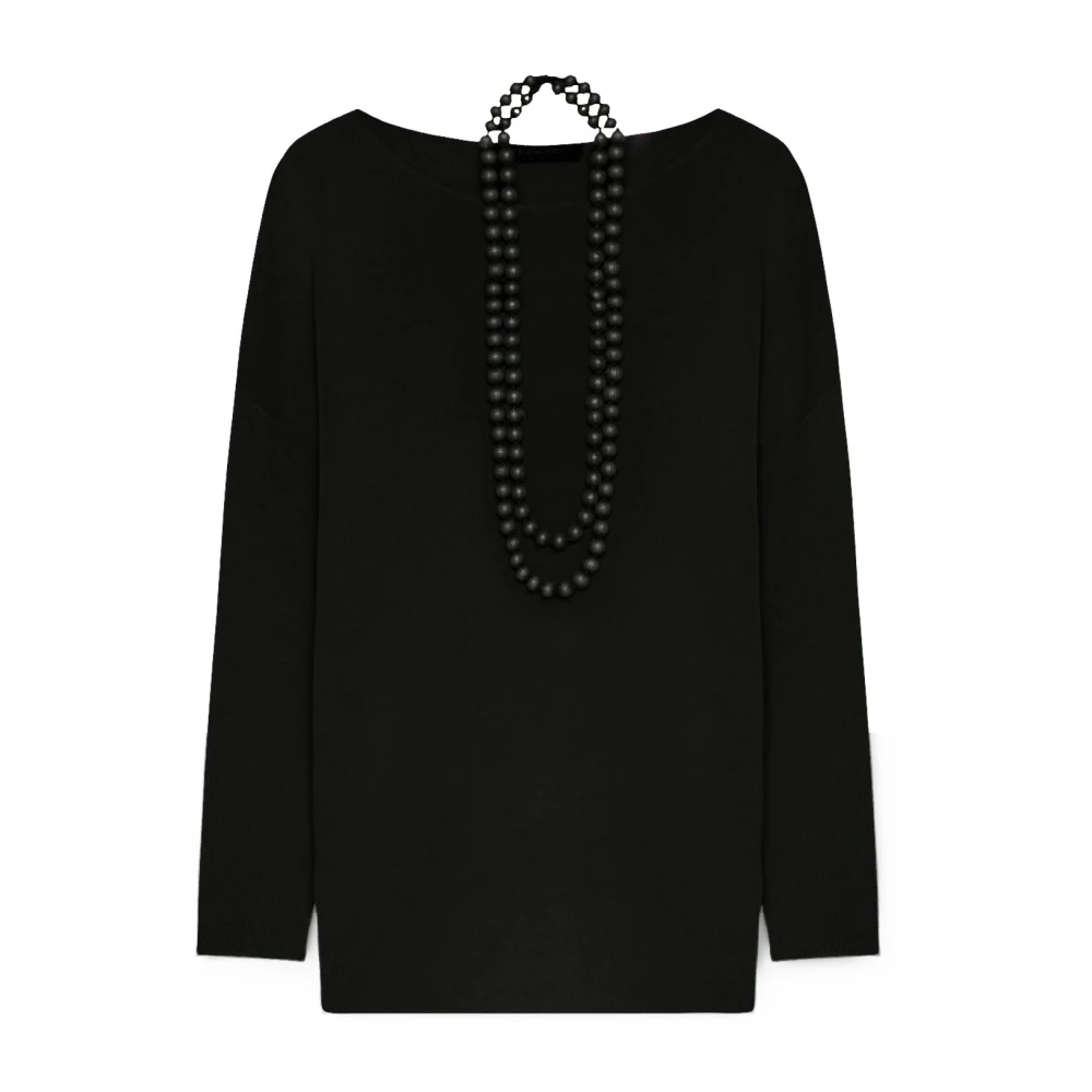 Elena Mirò Eco-Viscose Trui met Kettingdetail Black Dames
