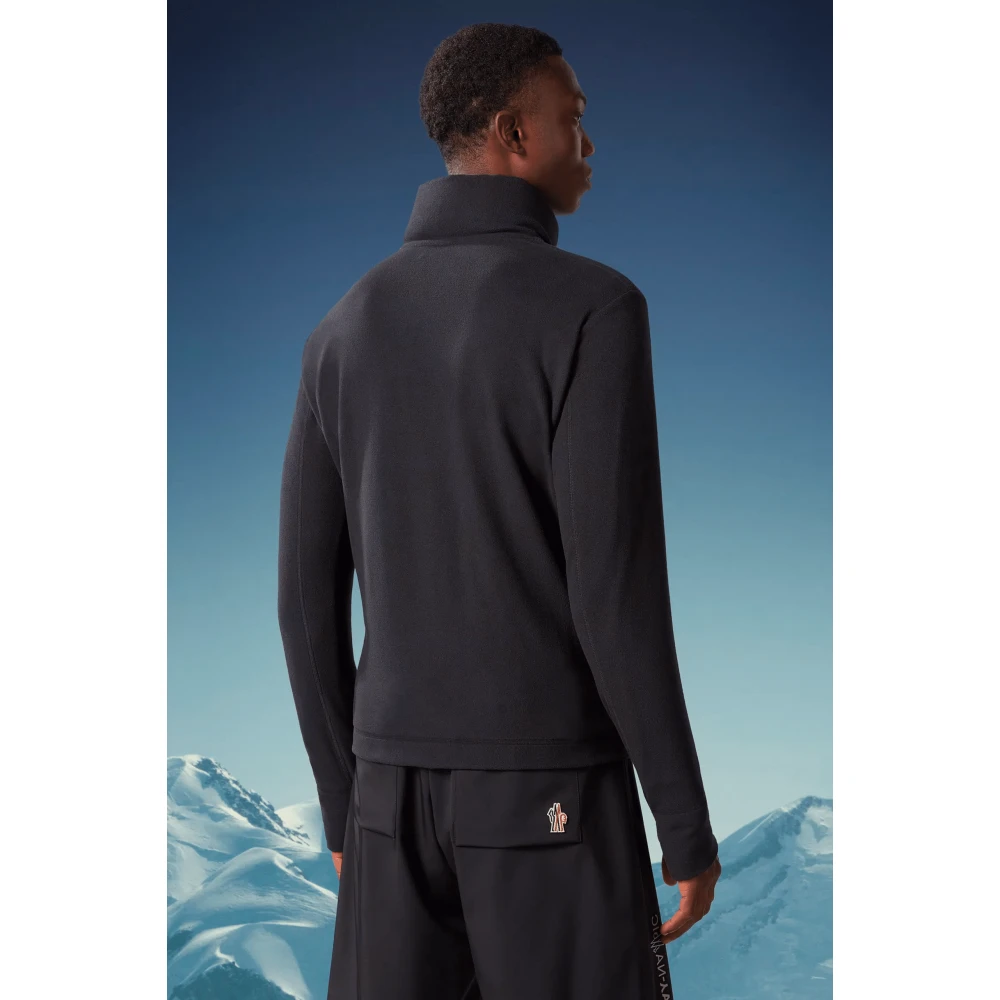 Moncler Zwarte Fleece Jas met Rits Black Heren