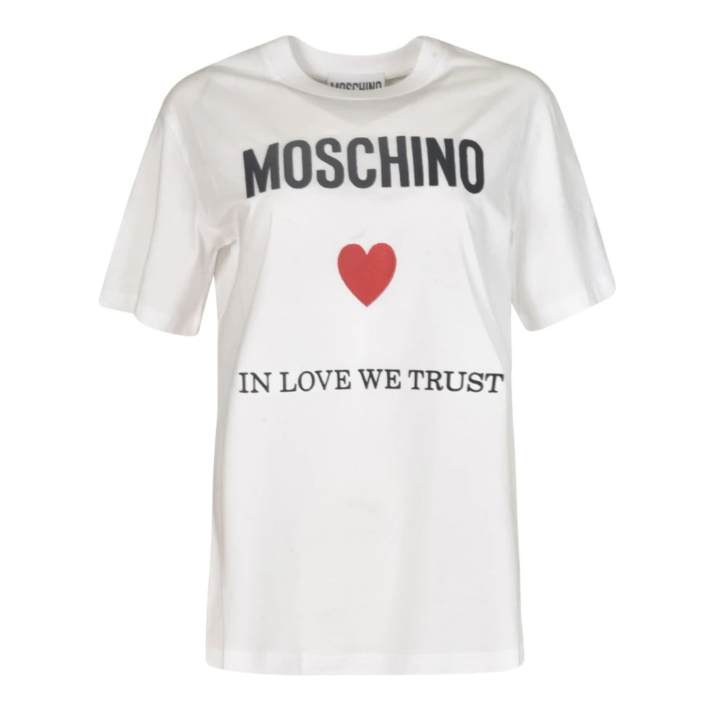 Moschino Biologisch katoenen T-shirt met rood hart logo White Dames