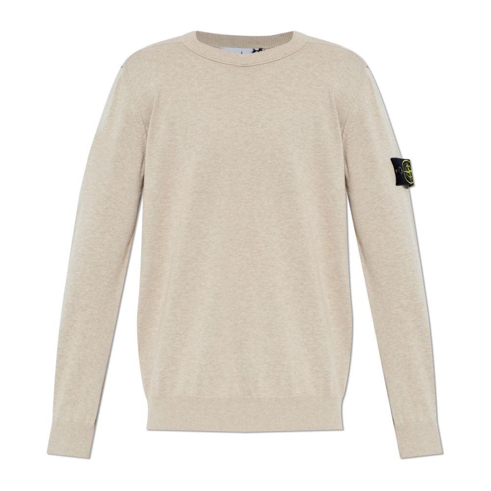 Stone Island Beige Round-Neck Knitwear, Male, L, Jumper With Logo Patch