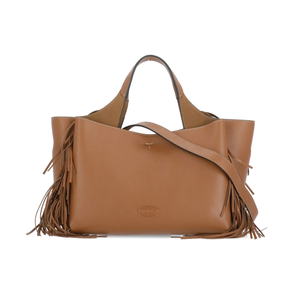 TOD'S Bruine Leren Schoudertas met Metalen Logo Brown Dames
