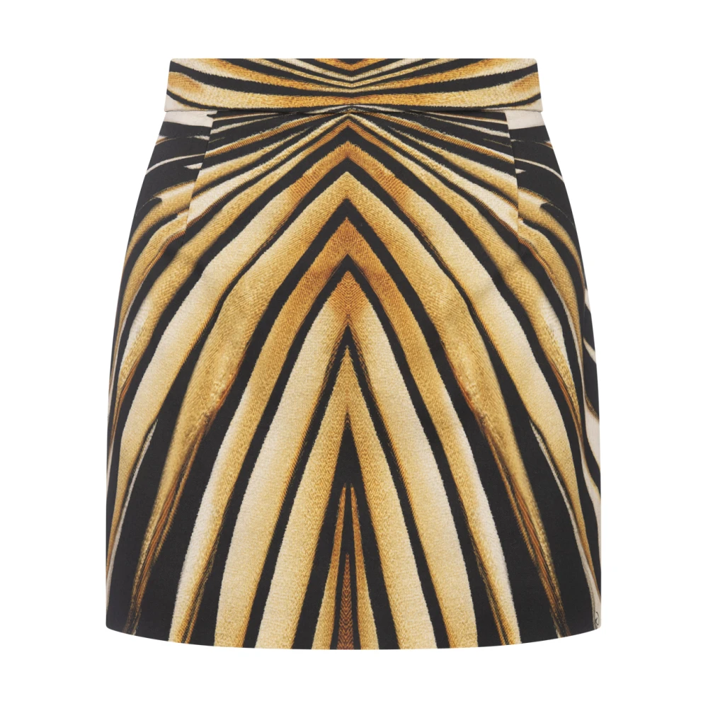 Roberto Cavalli Golden Silk Mini Rok Ray Of Gold Print Beige Dames