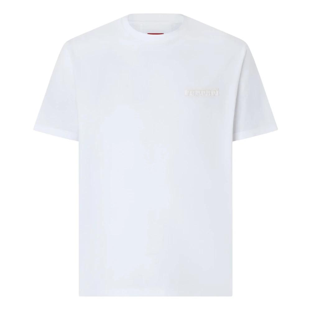 Ferrari White T-Shirts, Male, S, Cotton T-Shirt With Logo