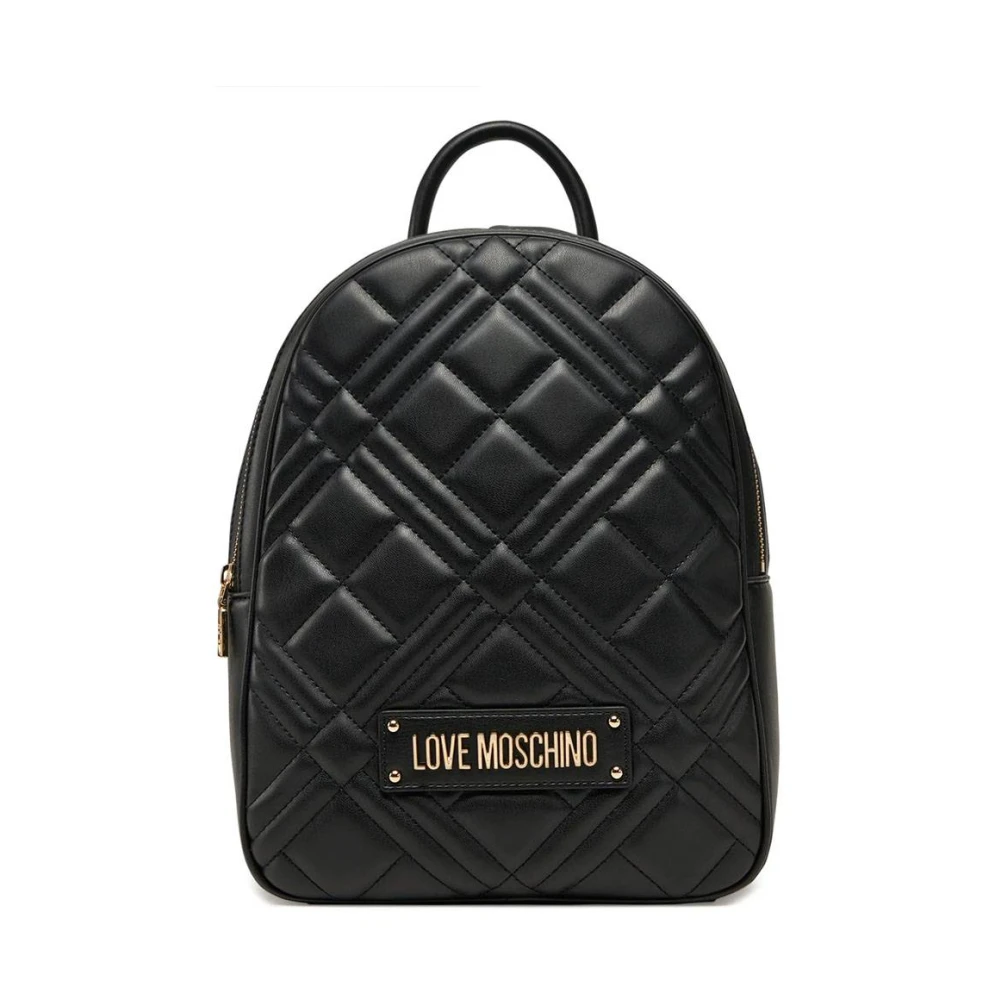 Love Moschino Vrouw Zwart Tassen Dames, One Size, Gewatteerde Rugzak In Goud En