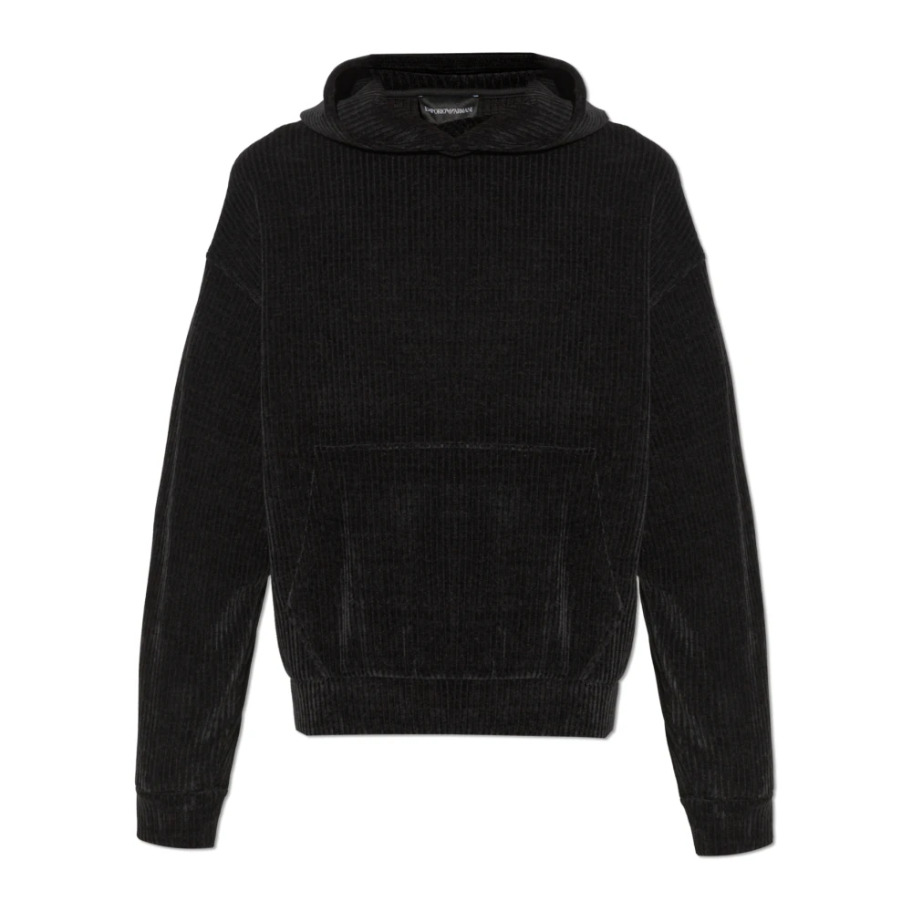 Emporio Armani Ribbed Hoodie Black Heren