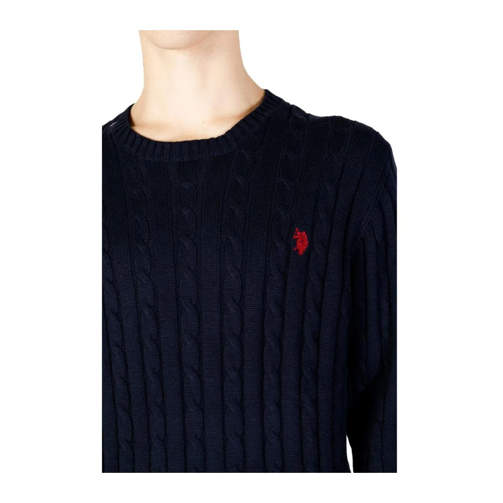 U.s. Polo Assn. Blauwe Gebreide Trui Katoen Kasjmiermix Blue Heren