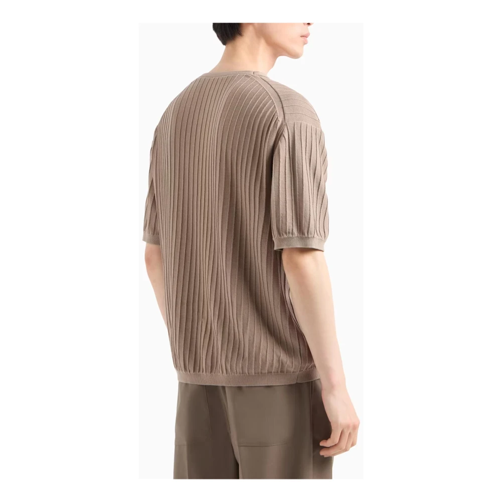 Emporio Armani Geribbelde V-hals trui met geborduurde adelaar Beige Heren