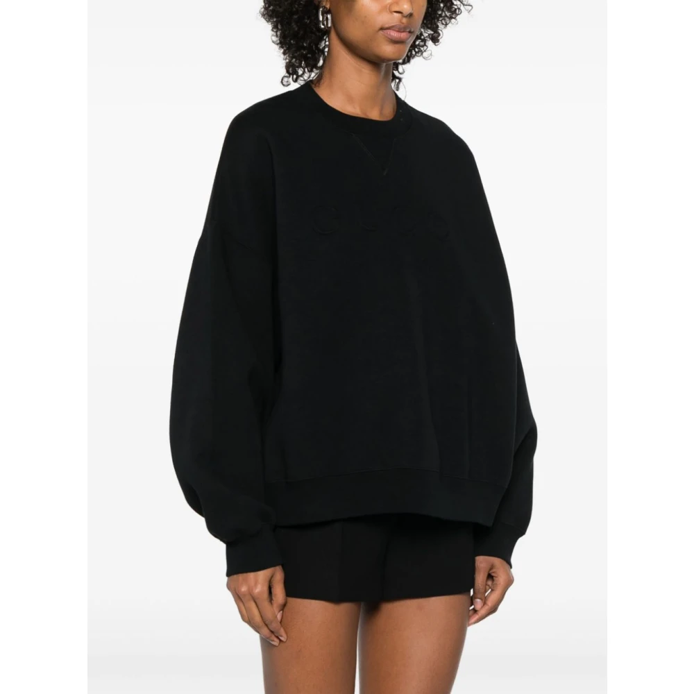 Gucci Geborduurd Logo Katoenen Sweatshirt Black Dames