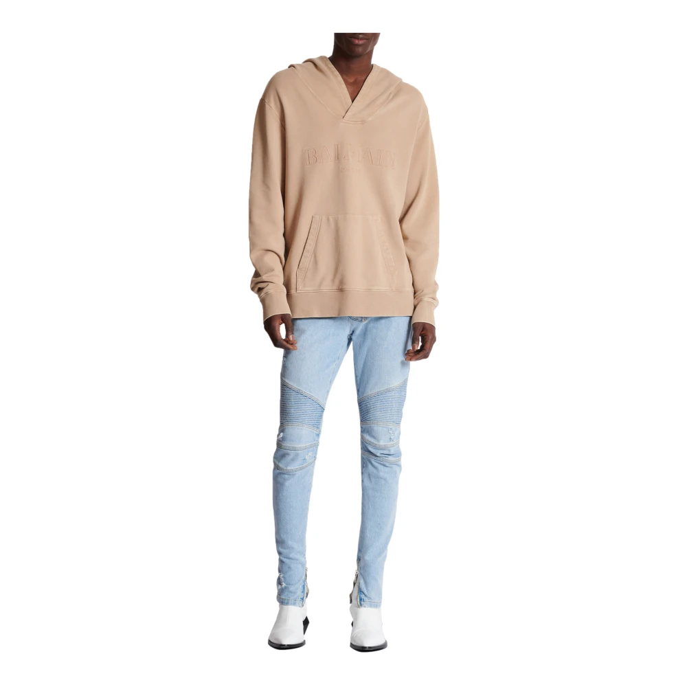 Balmain Hoodie met vintage borduursel Beige Heren