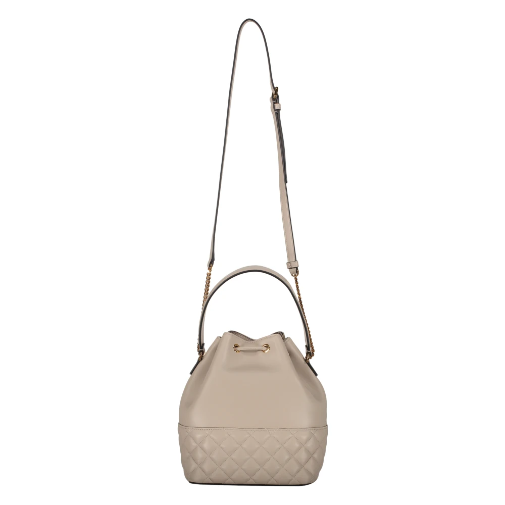 Versace Leren Bucket Bag met Trekkoordsluiting Beige Dames