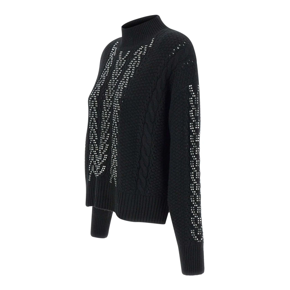 Kaos Zwarte wolmix trui met kralen Black Dames