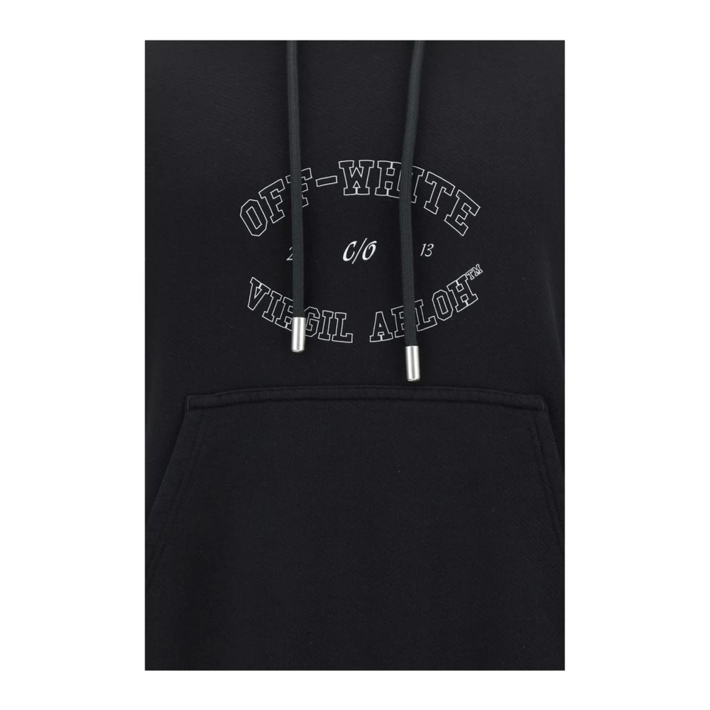 Off White Hoodie met verstelbaar trekkoord en geribbelde manchetten Black Heren