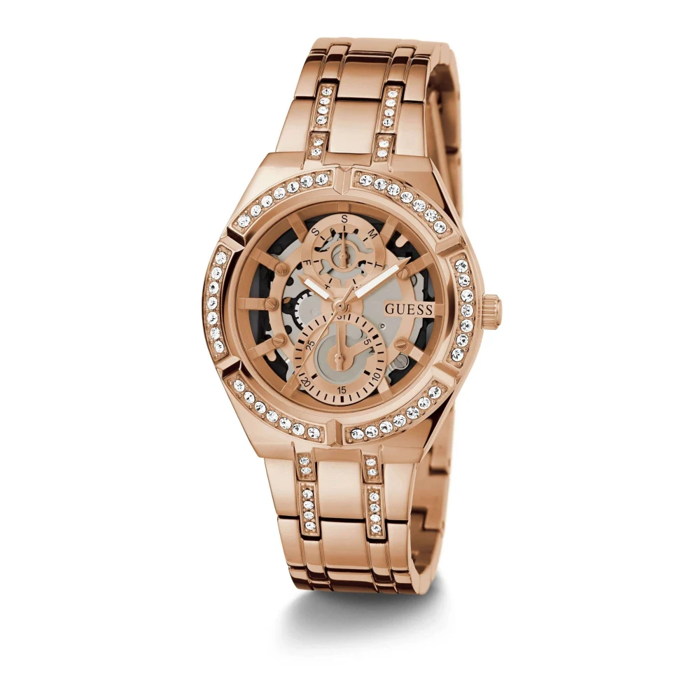 Guess Damarmbandsur Allara Multifunktion skelett Roséguld Gw0604L3 Brown, Dam