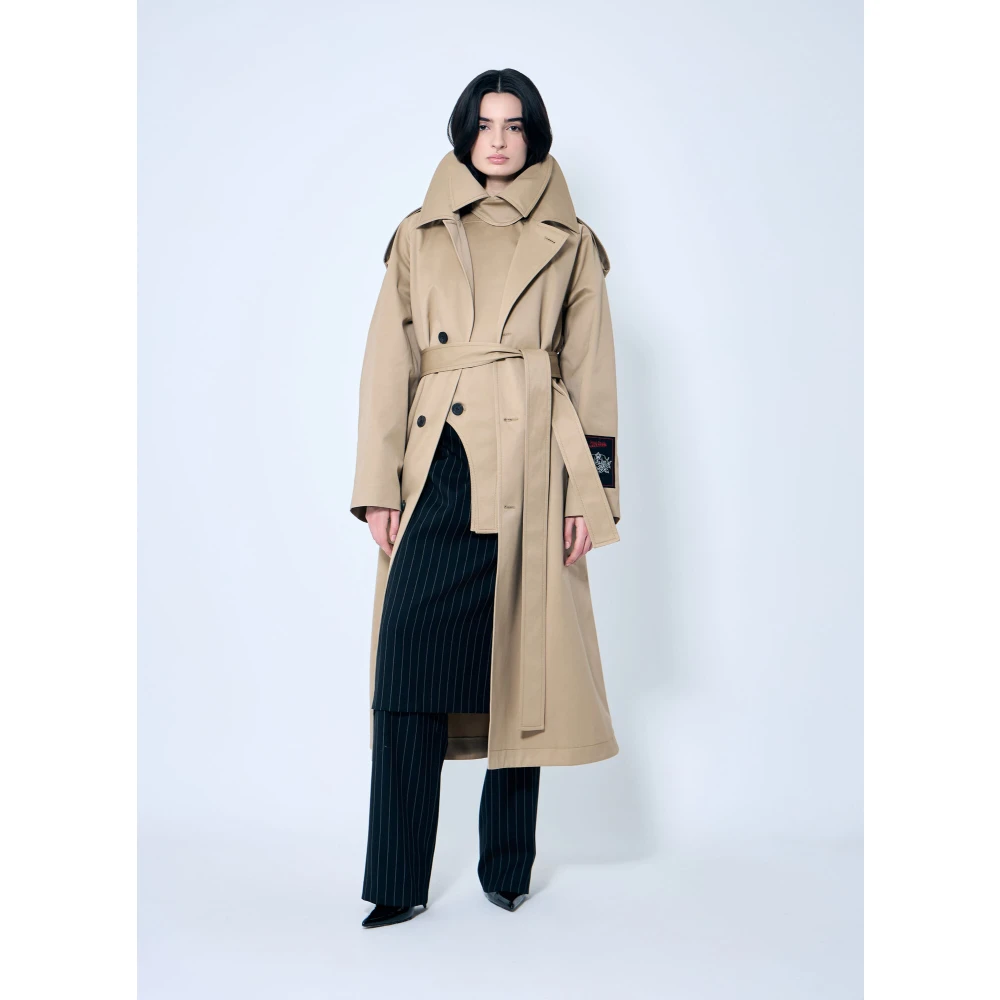 Jean Paul Gaultier Logo Patch Trench Coat Beige Dames