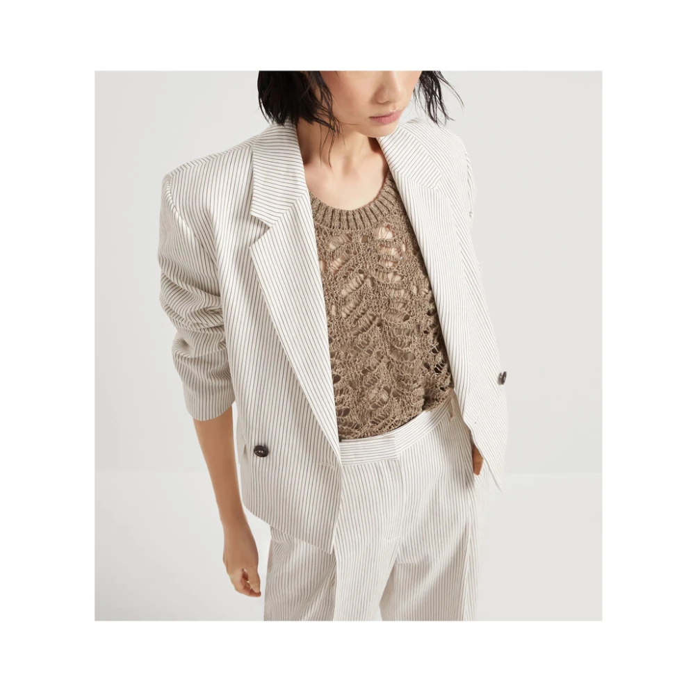 BRUNELLO CUCINELLI Witte Double-Breasted Jas met Zakken White Dames