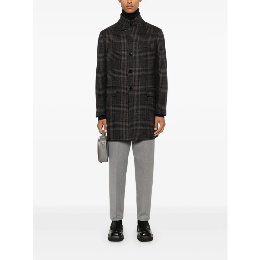 Fay Pied-de-poule Wollen Jas Black Heren