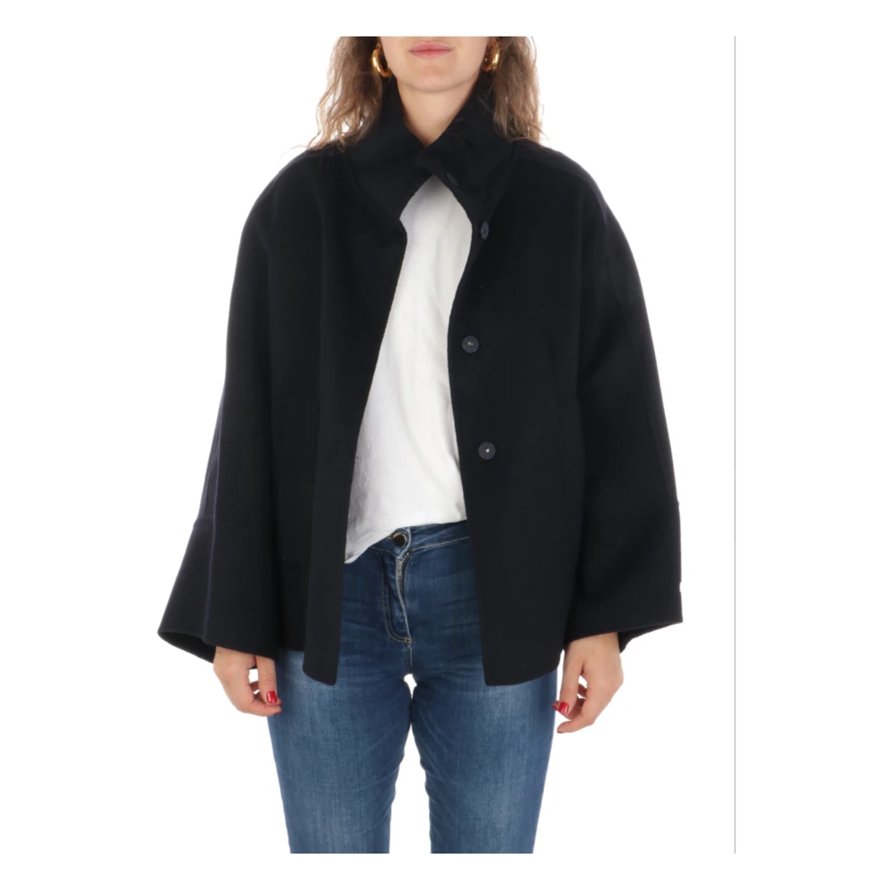 Paltò Dubbele Wol Kasjmier Korte Cape Jas Black Dames