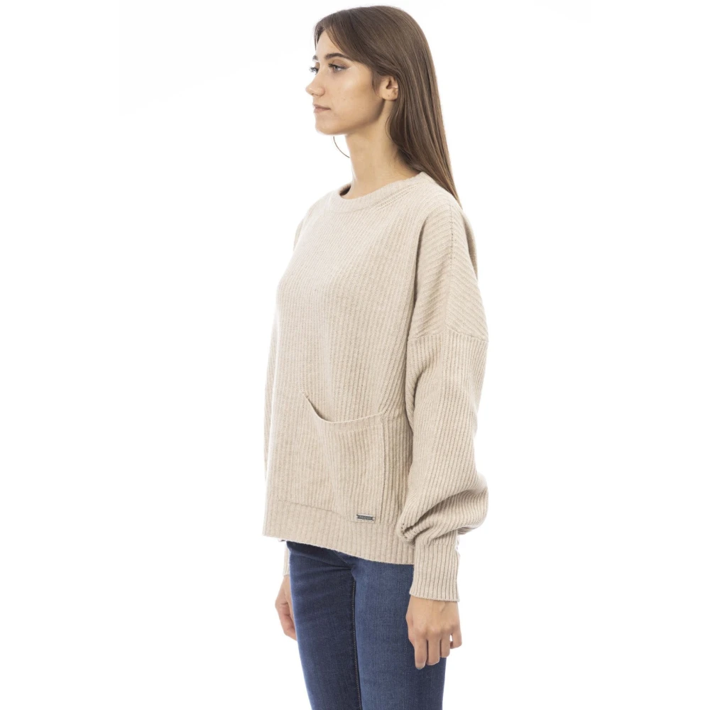 Baldinini Trendy Gebreide Top met Voorzak Beige Dames