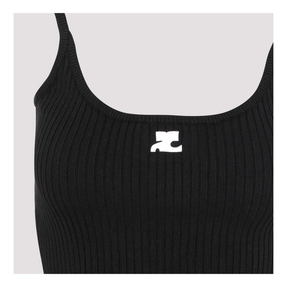 Courrèges Zwart Ribgebreide Tanktop Black Dames