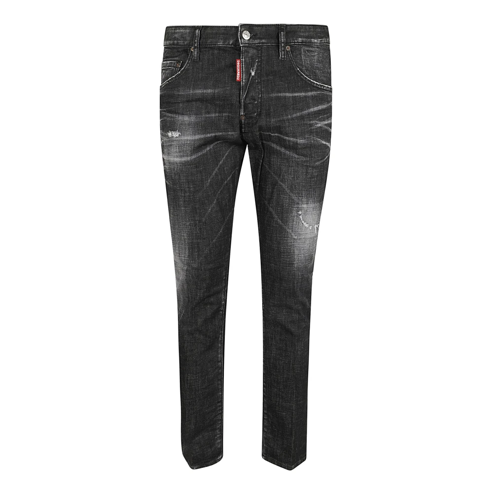 Dsquared2 Zwarte Jeans Verhoog Stijl Statement Black Heren