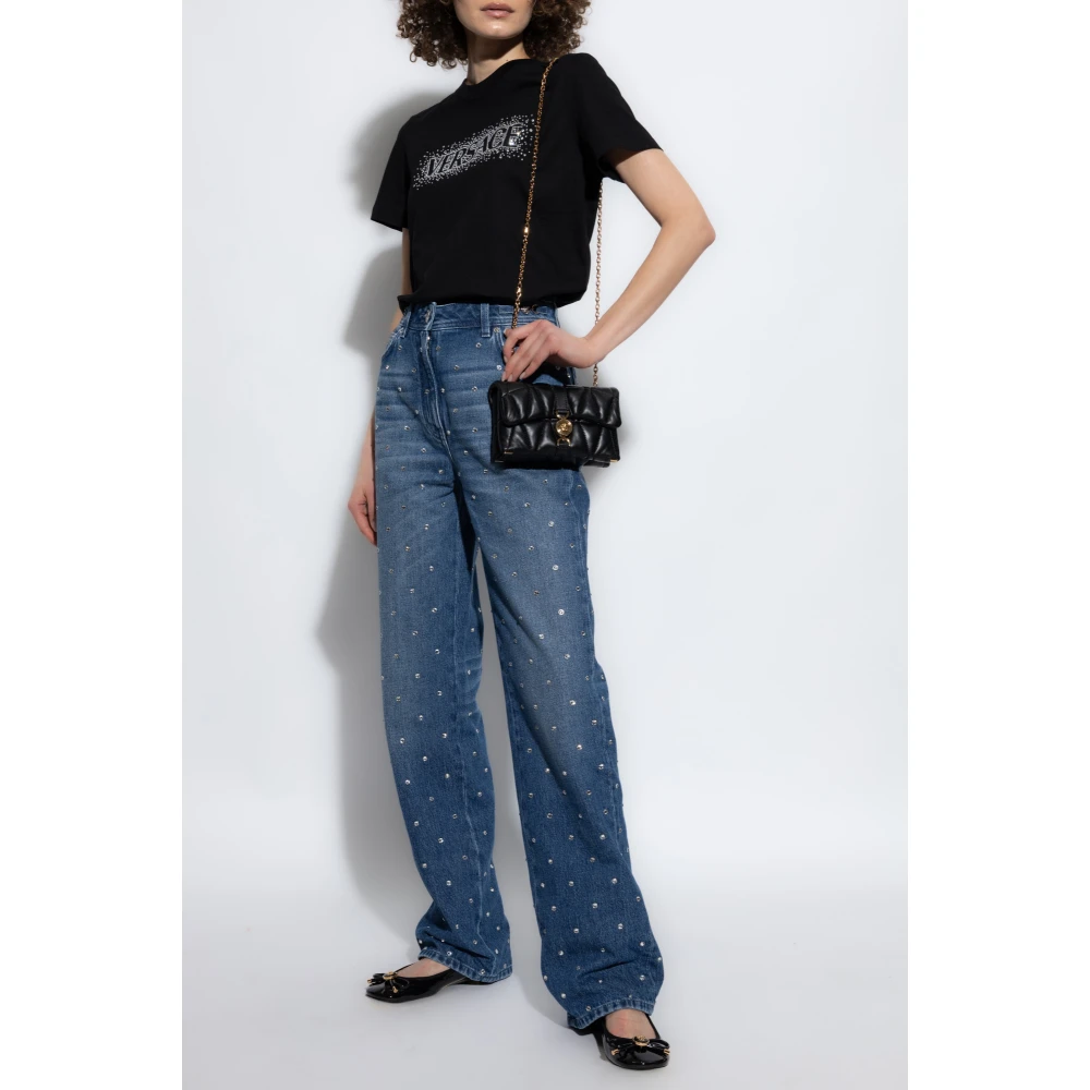 Versace T-shirt met glinsterende kristallen Black Dames