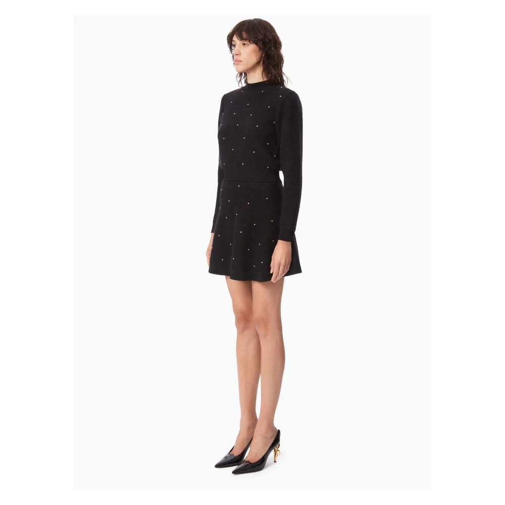 Nina Ricci Zwarte Mohair Trui met Gouden Studs Black Dames