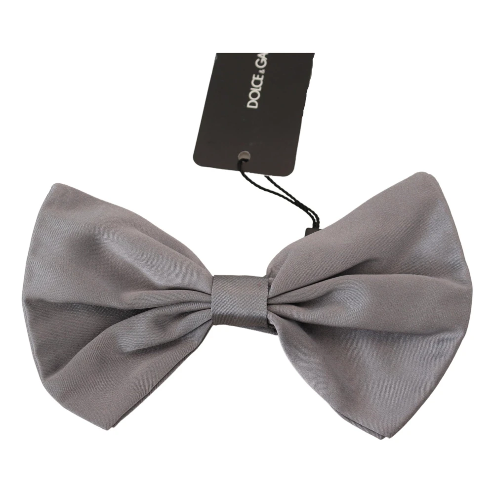 Dolce & Gabbana Elegante Zilveren Zijden Vlinderdas Gray Heren