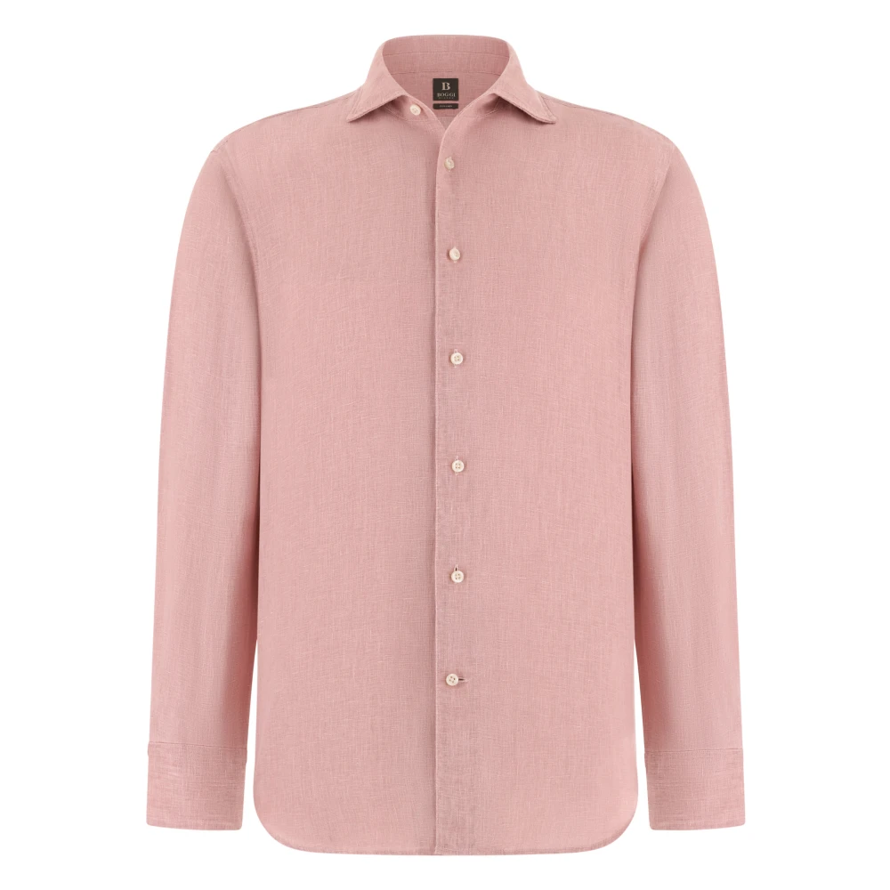 Boggi Milano Mannelijk Roze Overhemden Heren, 2XL, Linnen, Regular Fit Linnen Overhemd