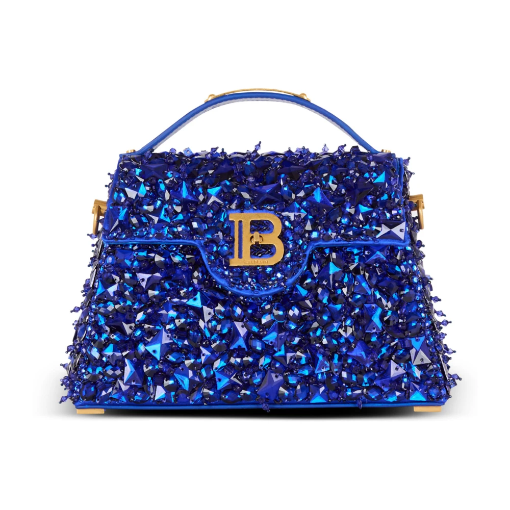 Balmain B-Buzz Dynasty tas van leer en geborduurd satijn Blue Dames