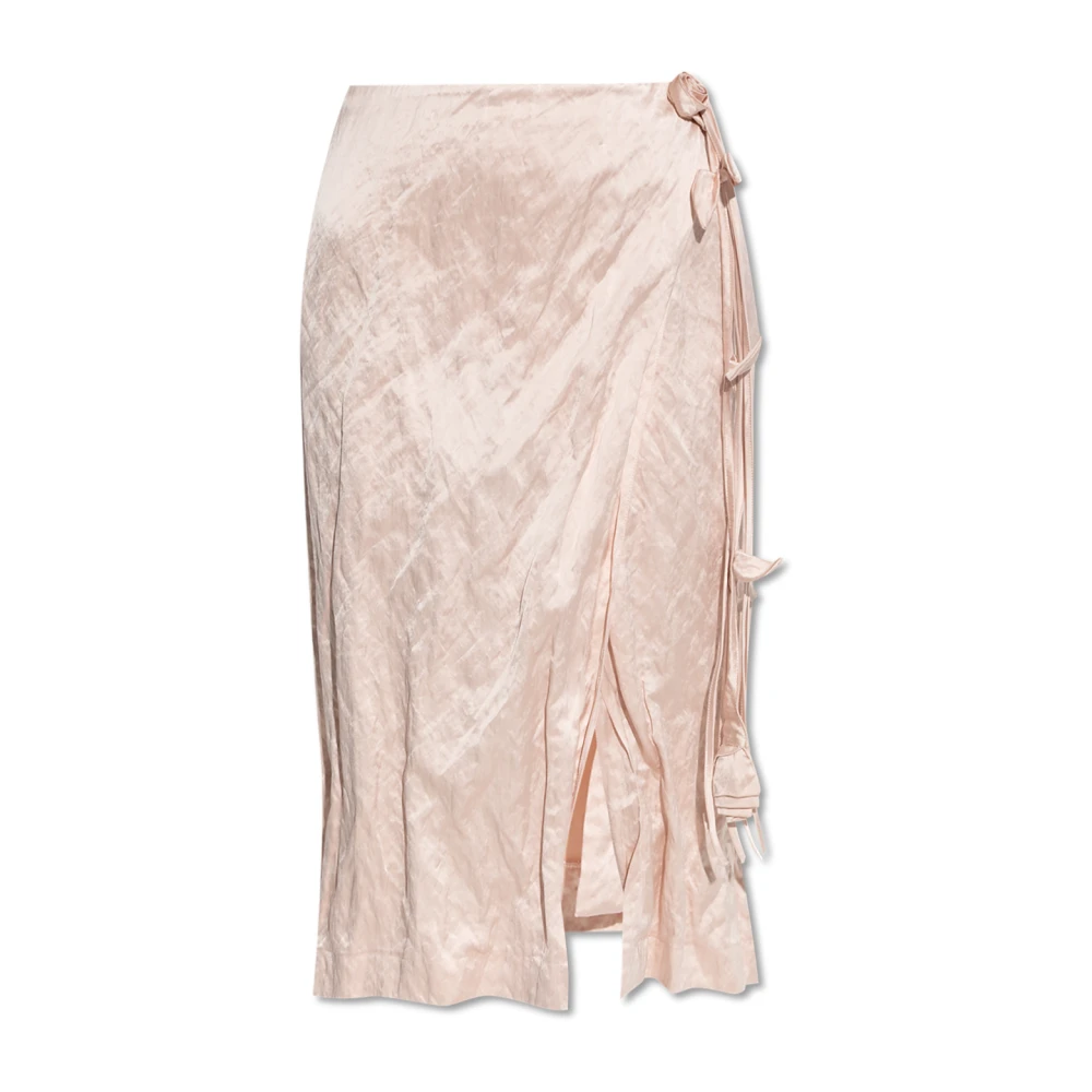 Blumarine Pink Midi Skirts, Female, Xs, Satin Skirt With Crinkle Effect