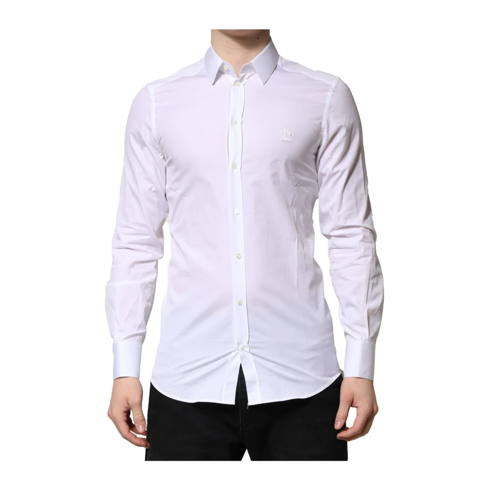 Dolce & Gabbana Men's White Formal Shirts, M, Crown Logo Dress Shirt