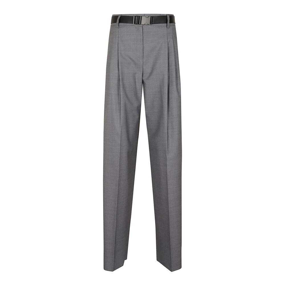 Max Mara Studio Grijze wollen broek met dubbele plooi Gray Dames